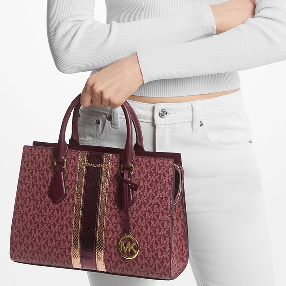 Michael Kors Sheila Medium Signature Logo and Metallic Satchel Crossbody CZ NWT - Picture 1 of 16